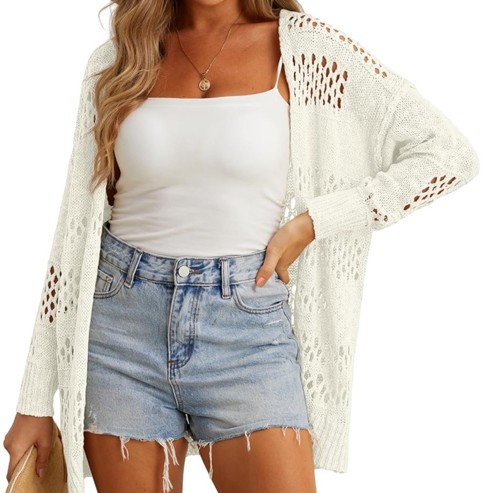 Chic White Open-Knit Cardigan